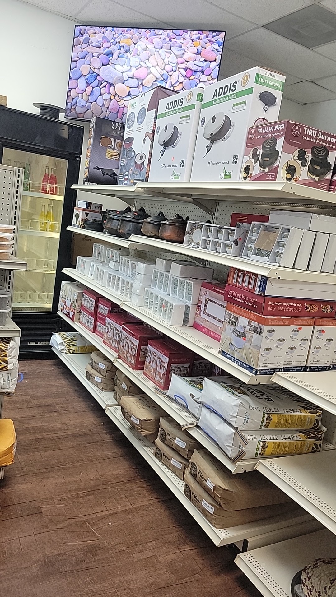 Coffee and jebena pots on a shelf